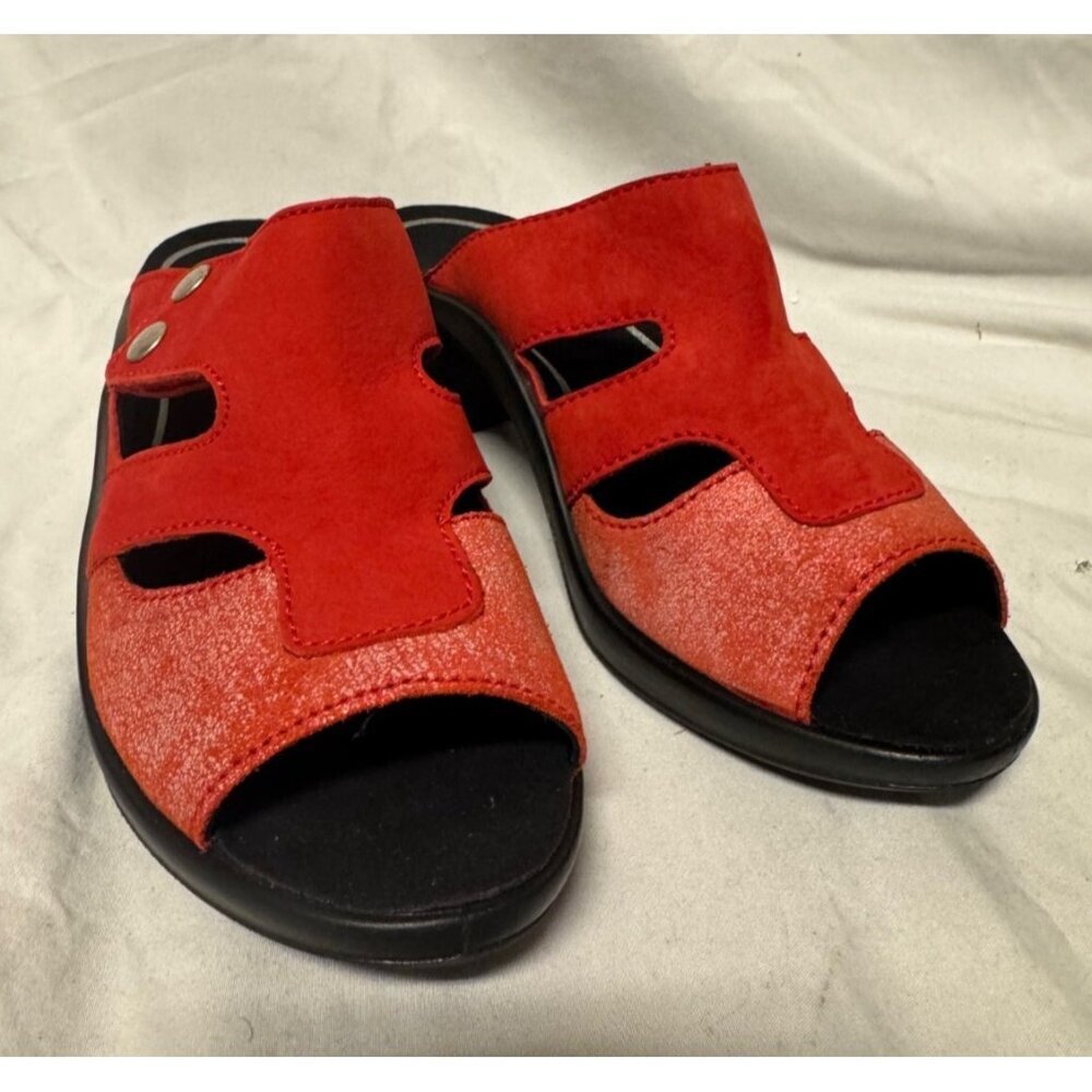 Romika Women's Red Suede & Fabric Open-Toe Slide Sandals Size 37 (Us 6/6.5)